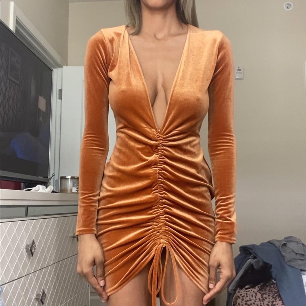 PLT Rust Ruched Velvet Dress size 4
